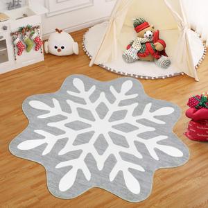 GarveeHome Christmas Rugs 5 ft Round Area Rug Washable Living Room Rugs Soft Snowflake Circle Rug Non Slip Rug for Bedroom Stain Resistant Carpet for Classroom Office Nursery 5 ft x5 ft Snow|Grey