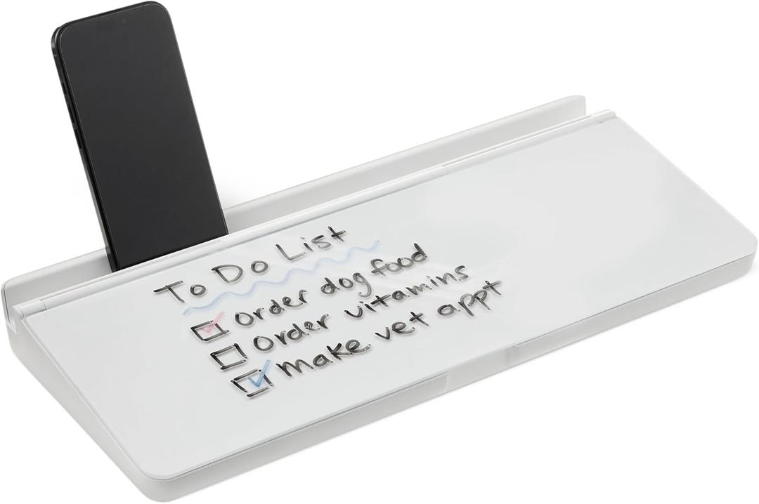 Amazon Basics Desktop Dry Erase Whiteboard with Organizer and Accessories, Tempered Glass, 15.7 x 5.4 inches, White