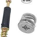 50 Sets Furniture Connecting Cam Lock Fittings with Dowel Cam Lock Connectors Furniture Fastener Screws Nut for Wardrobe and Cabinet