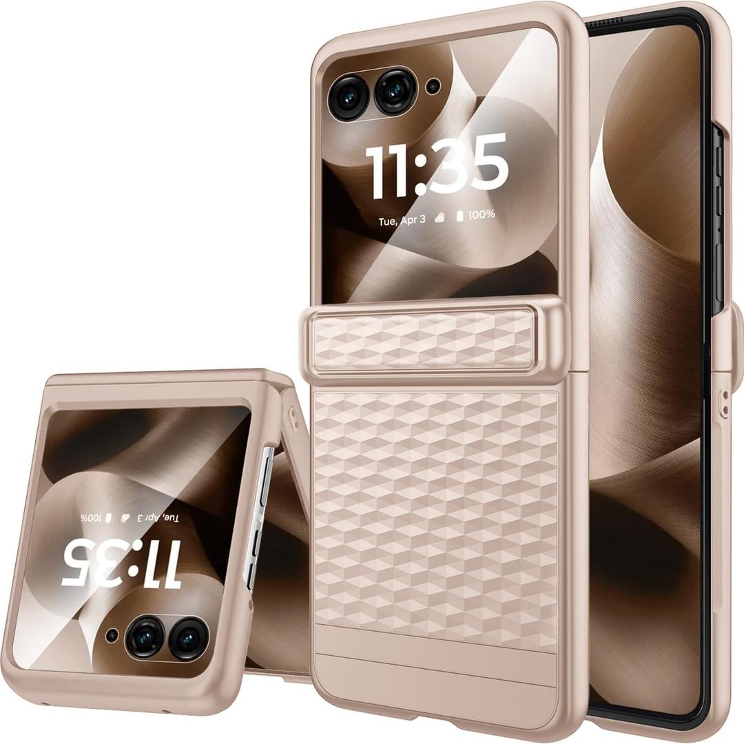 Miimall Slim Fit for Motorola Razr+ 2025 Case Hinge Protection, [Built-in Camera and Screen Protector][Non-Slip Stylish Texture] Drop-Proof Non-Fingerprint Lightweight Razr 60 Ultra Full Case, Gold