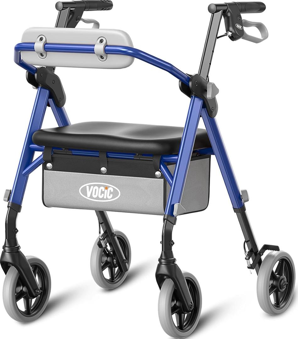 VOCIC Walkers for Seniors, Z11 Rollator Walker with Seat, Max 380 lbs, Avant Walkers with Ergo Seat & Backrest, Foldable Rollator Adjustable Height, All Terrain Walker, Lightweight