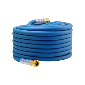Heavy Duty Premium Garden Hose 100ft x 5/8", 300PSI Working, 1000PSI Burst, Hybrid Rubber Water Hose with Transparent Swivel Handle - Hot/Cold Water - Five Layered Braiding with Brass fittings (Blue)