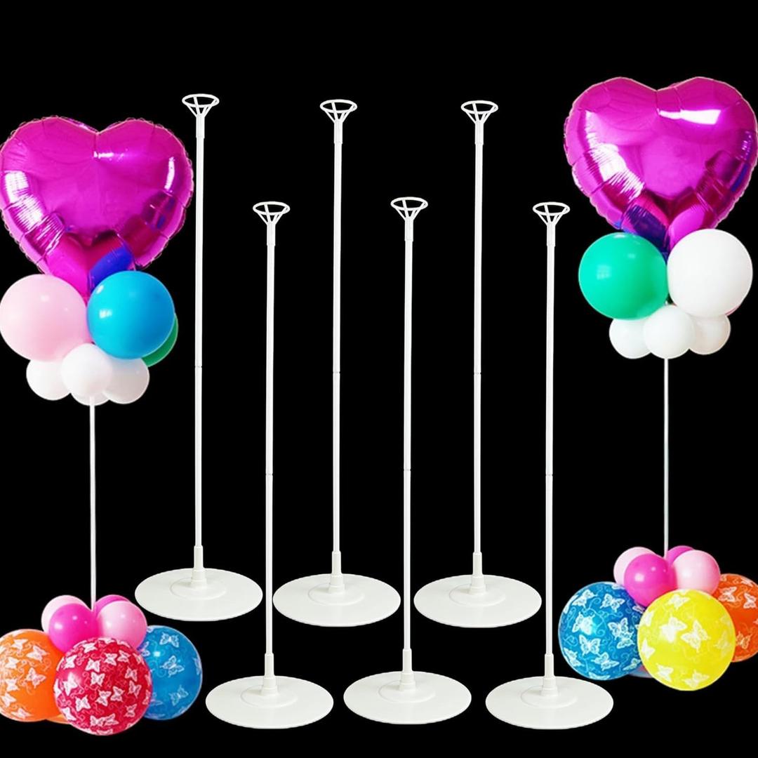 Balloon Sticks Stands With Cups - 6 Sets 28" Tall Balloon Column Stands Kits with Base for Table Top / Floor Centerpiece Holder Sticks for Parties Decoration