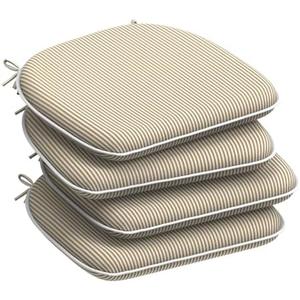 Set of 4 Outdoor Chair Cushions with Ties, Water Repellent Patio Chair Pads 17"x 16" for Outdoor Furniture, Round Corner Seat Cushions for Garden Yard Kitchen, Stripe Beige