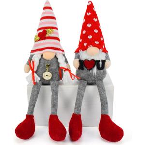 2 Pcs Valentines Day Gnomes Plush Ornaments Handmade Swedish Tomte Mr and Mrs Couple Gnome Long Dangled Legs Gnomes Valentine Day Gifts Home Decorations