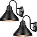 Brightever Gooseneck Outdoor Light Fixtures, 2-Pack Farmhouse Barn Lights for Porch, Industrial Black Exterior Wall Sconce for Garage, Patio, E26 Base Anti-Rust, Bulb not Included