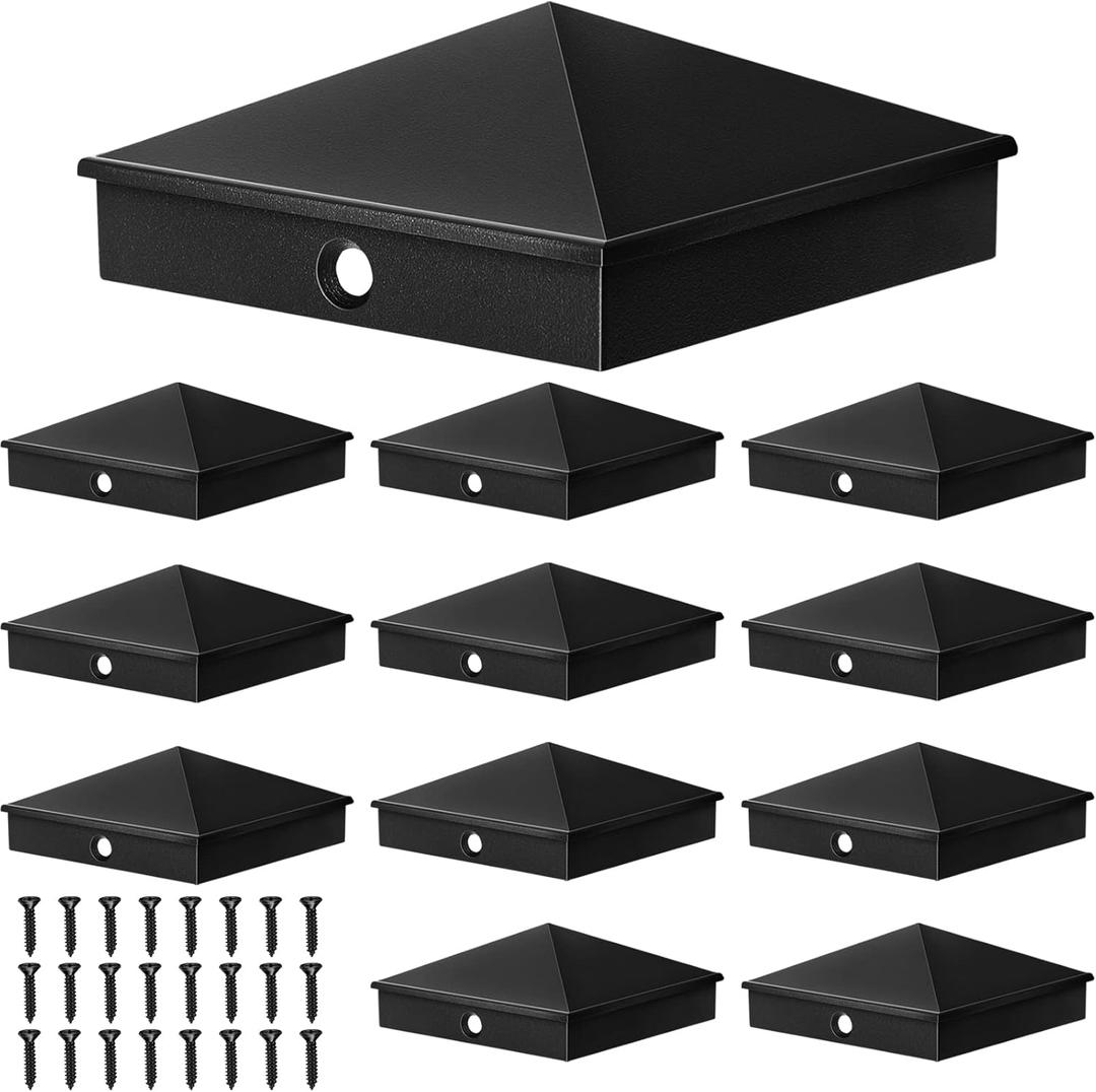 Dunzy 12 Pieces 6 x 6 Post Caps Aluminum Pyramid Post Cap Decorative Fence Post Covers for Actual 5.5 x 5.5" Wood Posts with 24 Screws for Decks Corridors Mailbox Pole, Black