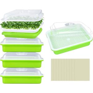 Legigo 5 Pack Seed Sprouter Trays with Lids- Soil-Free Cultivation Germination Tray, BPA Free Micro Greens Growing Trays Seed Sprouting Trays Kit with Germinating Paper for Wheatgrass, Beans and More