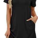 Bluetime Womens T Shirt Dresses Casual 2025 Summer Short Sleeve Loose Vacation Dress with Pockets (Large, Black)