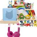 Wall Shelf (Rainbow) for Toniebox, Headphones,Charging Station and 18-24 Tonie Figures, Magnetic Wooden Floating Shelf Compatible with Toniebox MP3 Audio Player & Character, Storage Rack for Kids