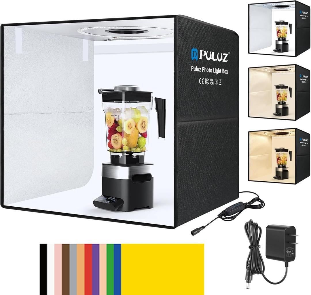PULUZ Light Box Photography, 20x20 inch Portable Photo Studio Light Box, Professional Dimmable Quick Charge USB-C Photo Booth with 200 LED Lights & 12 Color Backdrops Photo Box for Product Photography