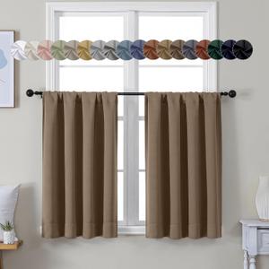 Simplebrand Ava Brown Short 36 Inches Blackout Curtain 2 Panels Set, Half Window Rod Pocket Privacy Curtain Tiers for Kitchen, Curtains Blackout for Bathroom Shades, W40 x L36 Inch, Brown