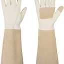 HANDLANDY Pruning Gloves Long for Men & Women, Pigskin Leather Rose Gardening Gloves- Breathable & Durability Gauntlet Glove (Small, Beige) (Small (Pack of 1))