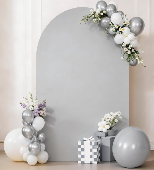 Silver Arch Backdrop Cover for Wedding Decor Fitted Spandex Chiara Backdrop Stand Covers for Party Birthday Bridal Shower Engagement Photo Studio Backgrounds Decorations