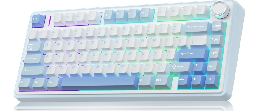 AULA F75 75% Wireless Mechanical Keyboard, Hot Swappable Creamy Keyboard, Pre-lubed Greywood Switches RGB Backlit Gaming Keyboards, 2.4GHz/Type-C/BT5.0(Salt White Blue) 