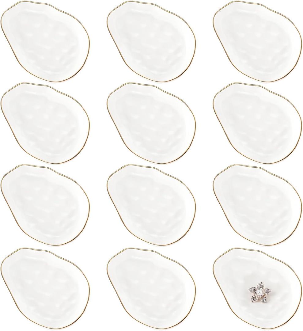 Shappy 12 Pcs Ceramic Jewelry Tray 4.5 in Ring Dish Bulk Decorative Trinket Dish for Bridal Christmas Birthdays Gifts