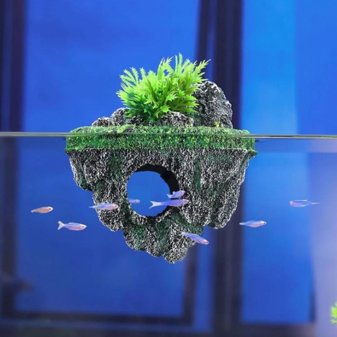 Aquarium Floating Island Decorations,Fish Tank Decorations, Interactive Fish Tank Toy for Betta Fish, Guppies, Goldfish, Shrimps, and Hermit Crabs