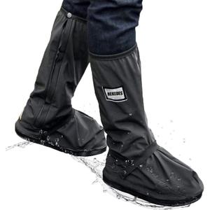 Waterproof Shoe Covers, Reusable & Foldable Rain Boot Shoe Cover with Zipper, Non-Slip, Reflector, Men Women Rain Gear, Black (XX-Large)