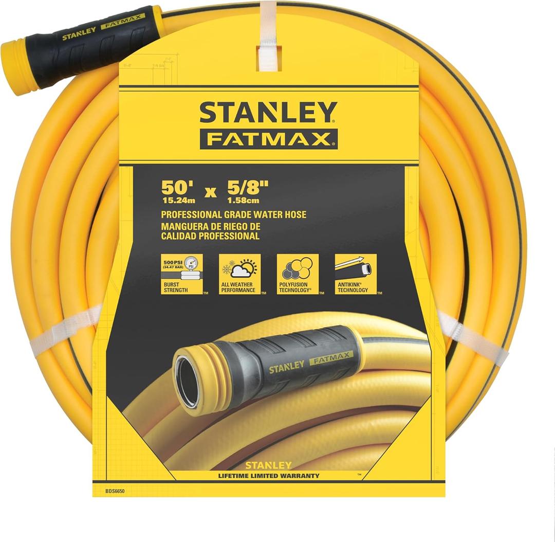Stanley FATMAX Professional Grade Garden Hose, 50 Feet x 5/8 Inch, Yellow, 500 PSI