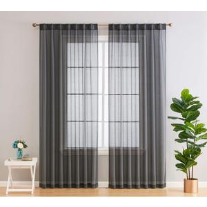 HLC.ME Lauren Semi Sheer Light Filtering Transparent Pocket Top & Back Tab Lightweight Long Window Curtains Drapery Panels Bedroom & Living Room, 2 Panels (54 x 96 Inch, Charcoal Grey)