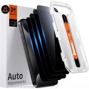 DIMONCOAT 4-PACK Privacy Screen Protector Compatible with iPhone 15 Pro Max [Auto Alignment Kit] [10X Military Protection] 15 Pro Max 6.7 inch Tempered Glass Film [Case Friendly] (iPhone 15 Pro Max-6.7 Inch)
