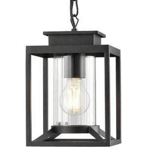 Outdoor Pendant Light for Porch, 1-Light Black Hanging Porch Light Modern Exterior Hanging Lantern with Cylinder Glass and Adjustable Chain for Gazebo, 2353/1H