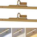 Wireless Picture Light Battery Operated, 16in Picture Light for Wal, 2Pack Rechargeable 5000mAh Battery Wall Sconce for Wall Pictures, Gallery Artwork, Paintings, Portraits, Dartboards- Brass