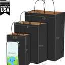 MESHA Black Gift Bags 5.25x3.75x8 Inch 50 Pack Small Black Paper Bags with Handles Bulk for Small Business Birthday Wedding Party Favor