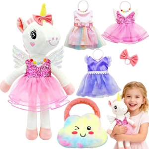 Ballerina Unicorn Toys For Girls Age 4-6, Unicorn Stuffed Animal Dolls Playset, 3 Set Ballet Princess Dress Up Doll With Rainbow Plush Bag, Unicorns Toy Gifts For Birthday Christmas Stocking Stuffers 