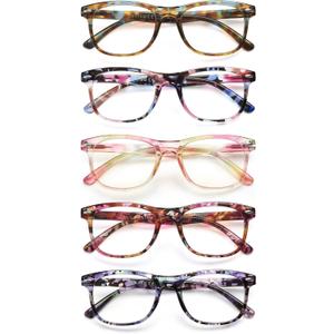 JOLISU Reading Glasses For Women - 5 Pack Stylish Readers For Womens Men Spring Hinge Eyeglasses -Blue Light Blocking Protection Frame (1.50)
