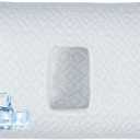 USlixury Ear Piercing Pillow with Foam Plug - Ear Pillow with Off Center and 5.1"X3.2" Ear Hole, Soft CertiPUR-US Memory Foam, Cooling Piercing Pilow for Side Sleepers, Blue, 22"X13"X4''