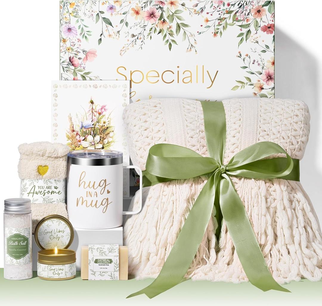 Self Care Gifts for Women Get Well Soon Gifts, Birthday Gifts for Women Care Package, Sympathy Gift Baskets Spa Gifts Set, Thinking of You Christmas Inspirational Gifts for Mom Her Friend Sister Wife (Ivory)