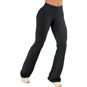 VOYJOY Women's Low Rise Workout Flare Leggings No Front Seam Wide Leg Yoga Pants Buttery Soft Casual, 30.5" Inseam, Small, Black
