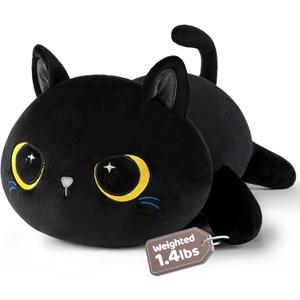 Puffpals Weighted Plush, Cute Black Cat Weighted Stuffed Animal with Beads, Soft Sensory Plush Pillow Toy for Kids & Adults(13.2in 1.4lbs)