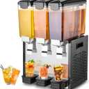 VEVOR Commercial Beverage Dispenser, 3 Tanks 10 L / 10.6 QT Per Tank Juice Dispenser, 440W Stainless Steel Ice Tea Drink Machine with 45F-54F Cooling Temperature, for Cold Drink Restaurant Bar Party