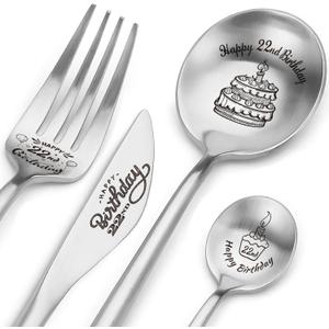 Happy 22nd Birthday Spoon&Fork Gifts Engraved Cutlery Set Personalized Birthday Gifts for Son Daughter Sister Brother Friends