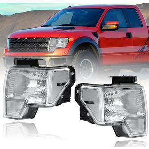 for Pickup 2009-2014 Ford F150 2009-2014 Headlights Assembly Compatible with F-150 2010 2011 2012 2013 Clear Reflector Chrome Housing