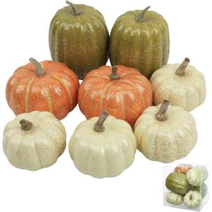 8Pcs Fake Pumpkins Fall Thanksgiving Decorations, Assorted Colors Plastic Pumpkins Home Decor, Artificial Mini Pumpkin for Decorating Autumn Harvest Outdoor Indoor Decor Centerpiece Table Decorations