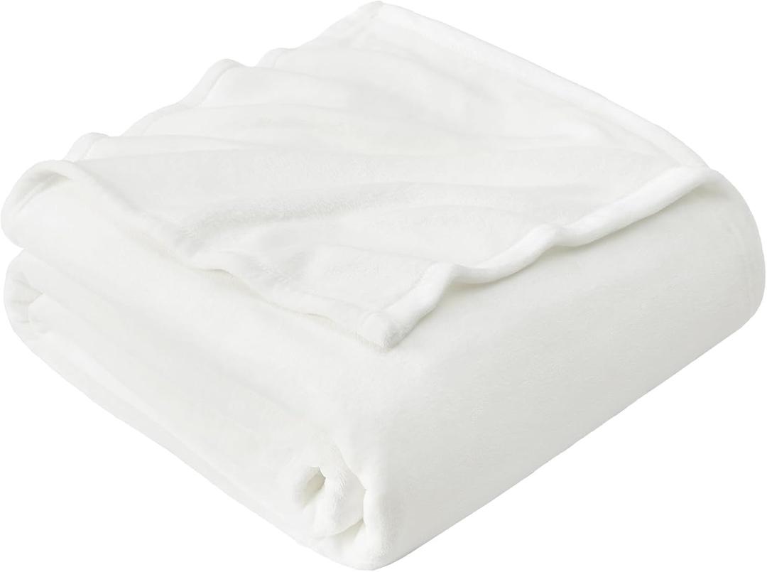 Hansleep Flannel Fleece Throw Blanket Twin Size, Super Soft Fluffy Bed Plush Blanket Throw, Luxury Fuzzy Cozy Couch Blanket for All Seasons, White, Twin 60x80, White 