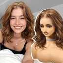 Brown Synthetic Lace Front Wig,136 Glueless Shoulder Length Curly Bob Wigs for Women Daily Use 16IN4/27