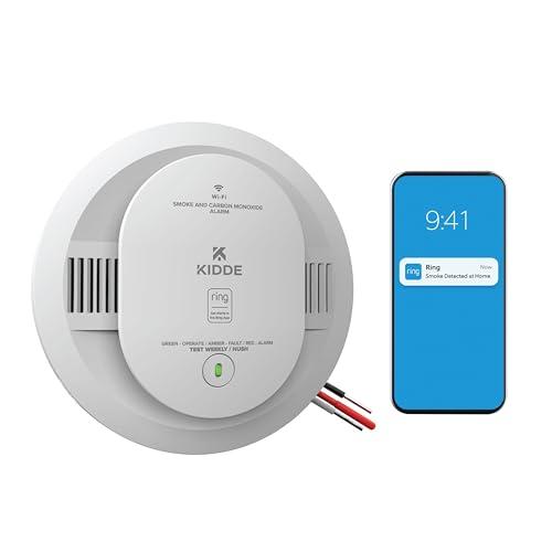 Kidde Smart Smoke and Carbon Monoxide Detector, Ring App Enabled for Real-Time Notifications, Hardwired Alarm, AA Backup Battery