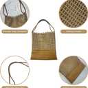 Woven Straw Tote Bag for Women, Large Capacity Beach Handbag with Leather Trim, Stylish Summer Shoulder Bag