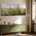 3pcs vintage wildflower wall art farmhouse field landscape canvas decor natural scenery colorful floral oil painting print suitable for living rooms bedrooms studies and offices16x24 Inches Framed