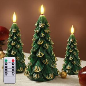 Verdenu 3 Pack Christmas Tree Candles with Remote Timer, Real Wax LED Christmas Tree Candle, Battery Operated Flickering Flameless Candles, for Christmas Holiday Decoration