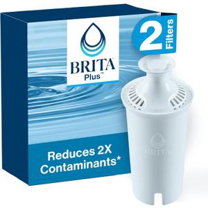 Brita Plus Water Filter, BPA-Free, High-Density Replacement Filter for Pitchers and Dispensers, Reduces 2x Contaminants*, Lasts Two Months or 40 Gallons, Includes 2 Filters