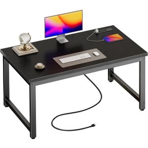 Huuger 48 x 24 inch Desk with Power Outlets & USB-C, Deeper & Thicker Desktop, Robust Metal Tubes, Computer Desk, Heavy Duty Office Desk, Work Gaming Desk for Home Office, Black
