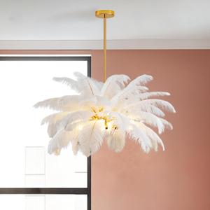 NZV Modern White Feather Chandelier Dining Room 24in Luxury Ostrich Feathers Chandeliers Light Fixture Nordic Pendant Lights Romantic Hanging Ceiling Lighting for Kitchen Island Living Room Girls Room, D23.6IN