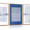 Aurlan Blue and White Abstract Dots Shapes Framed Wall Art(16"x24"), 3 PCS Minimalist Grunge 3D Textured Canvas Artwork, Large Modern Geometric Illustration Art Wall Decor for Office Living Room