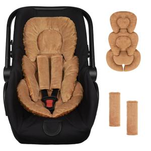 GFU Infant Car Seat Insert Head and Body Support, Reversible Newborn Insert for Carseat with Strap Pads, Soft Stroller Cushion Pillow Insert for Boys and Girls, Fits for Stroller, Swing, Brown
