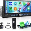 Rimoody 6.86 Inch Single Din Car Stereo Wireless Carplay Android Auto, 1 Din Touch Screen Carplay Radio with Bluetooth 5.2 Mirror Link FM Radio/EQ/USB/AUX/TF/SWC Backup Camera Car Audio Receiver